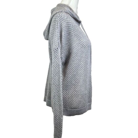 One Grey Day Open Weave Sweater Hoodie Gray Drawstring All Season Size Small - Picture 2 of 10